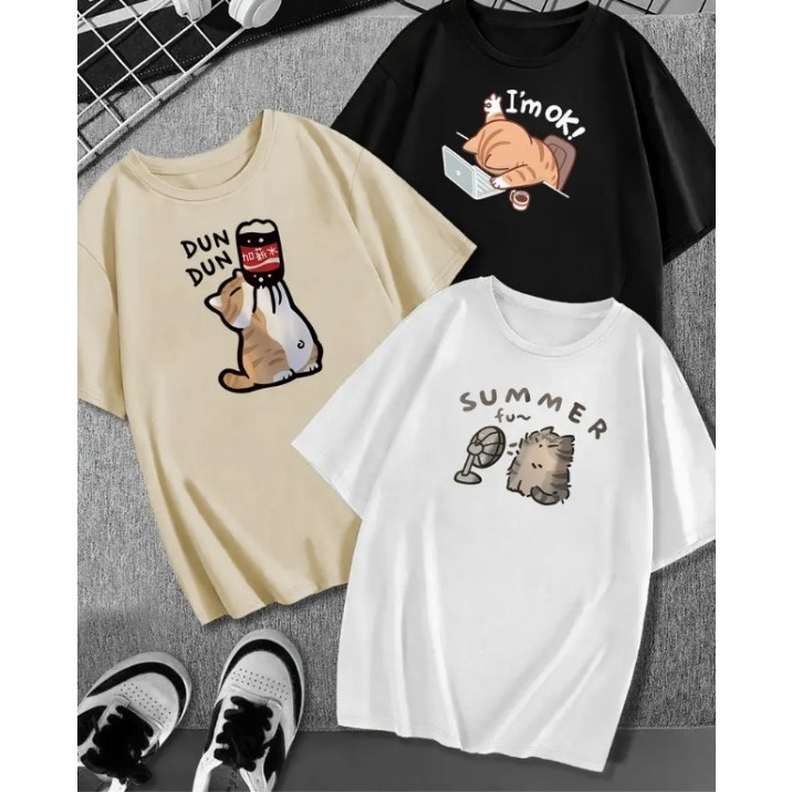 Kit 3 Camisas Básicas Estampada Gatinho Pet Works Summer Camisa T-Shirt Unissex Confortável Feminino Masculino Primavera em Oferta na Shopee