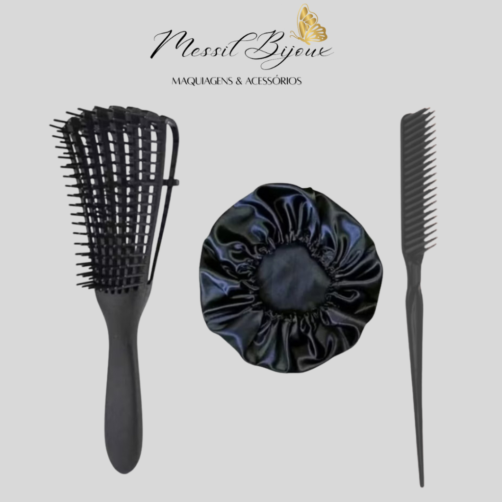 Kit Day After Definição Para Cabelos Crespos Cacheados Escova Polvo  + Pente 3 Fileiras + Touca de Cetim CORES SORTIDAS em Oferta na Shopee