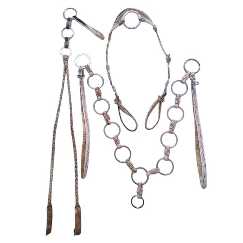 Cabeçada, Peitoral + Chicote, Couro Crú Argolas Inox Cavalo muares