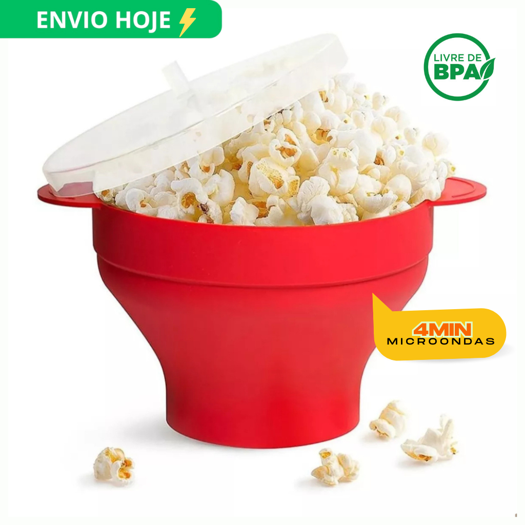 Pipoqueira Grande Para Micro-ondas Sem Óleo Balde Pipoca Silicone Redonda Com Tampa Livre BPA