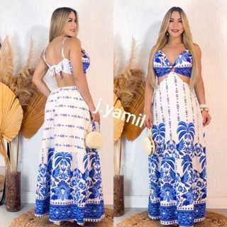 vestido longo feminina espampado pra festas con bojo tem forro em Oferta na Shopee