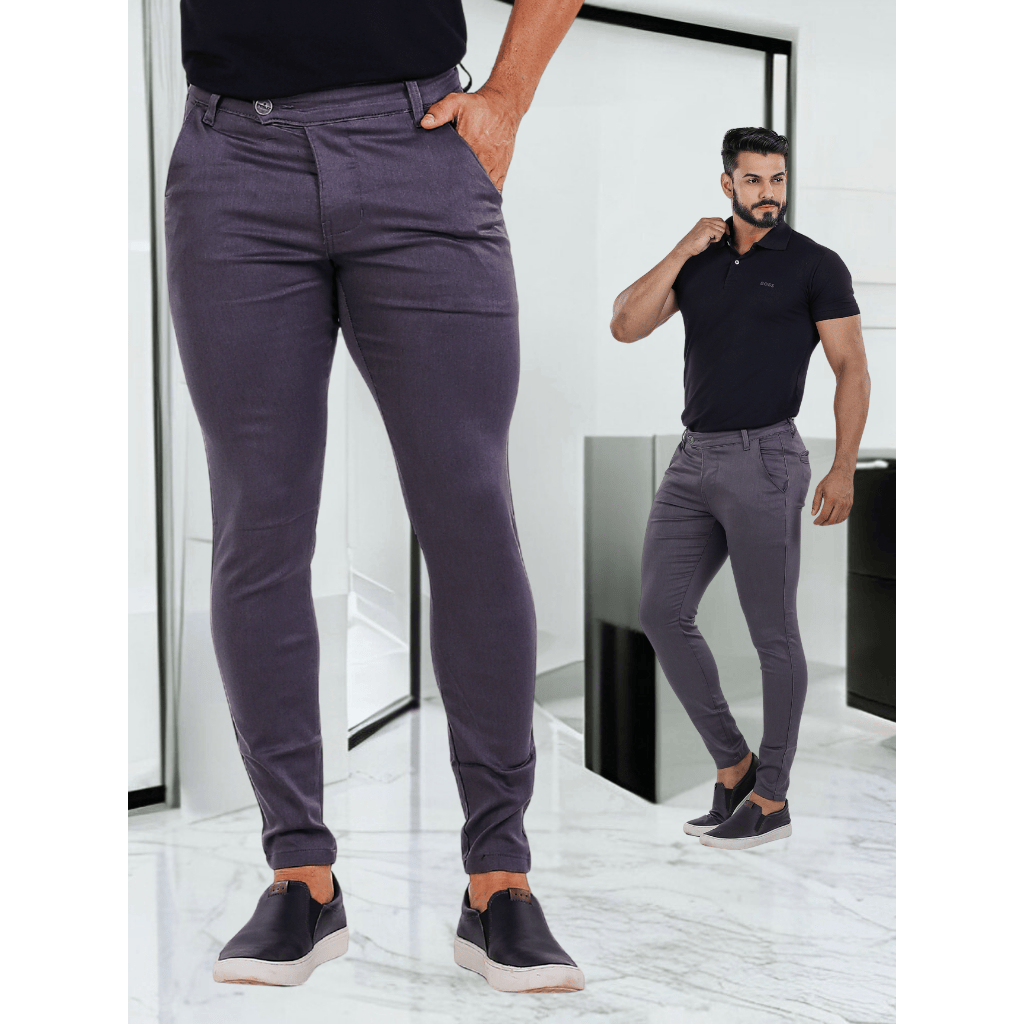 Calça Masculina Sport Fino acetinada cos italiano Alfaiataria Skinny Bolso Embutido Tecido Premium