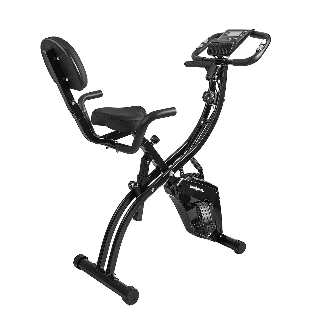 Bicicleta Vertical MedPoint Dobravel Portatil Exercicio com Puxadores Display Digital Ergometrica
