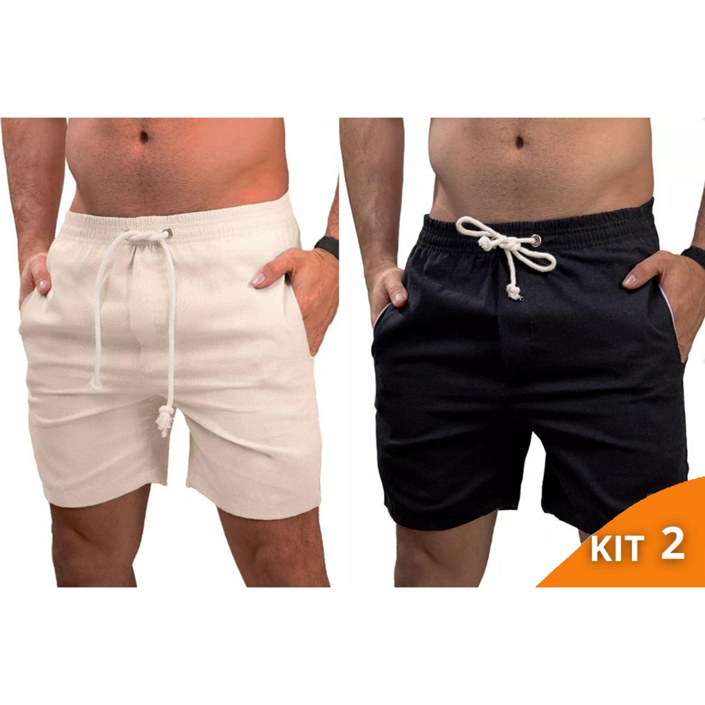 Kit 2 Shorts Linho Masculino Bermuda Casual Mauricinho Premium Leve Slim Praia em Oferta na Shopee