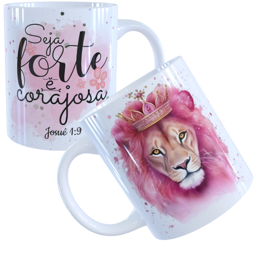 Caneca Leão Seja Forte Corajosa Xicara Leão Caneca Josue 1:9 325ml Porcelana ou Plástico em Oferta na Shopee