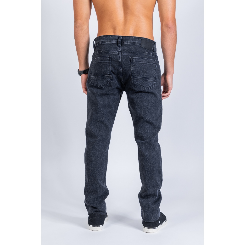 Detalhes do Calça Jeans Masculina Reta Preta