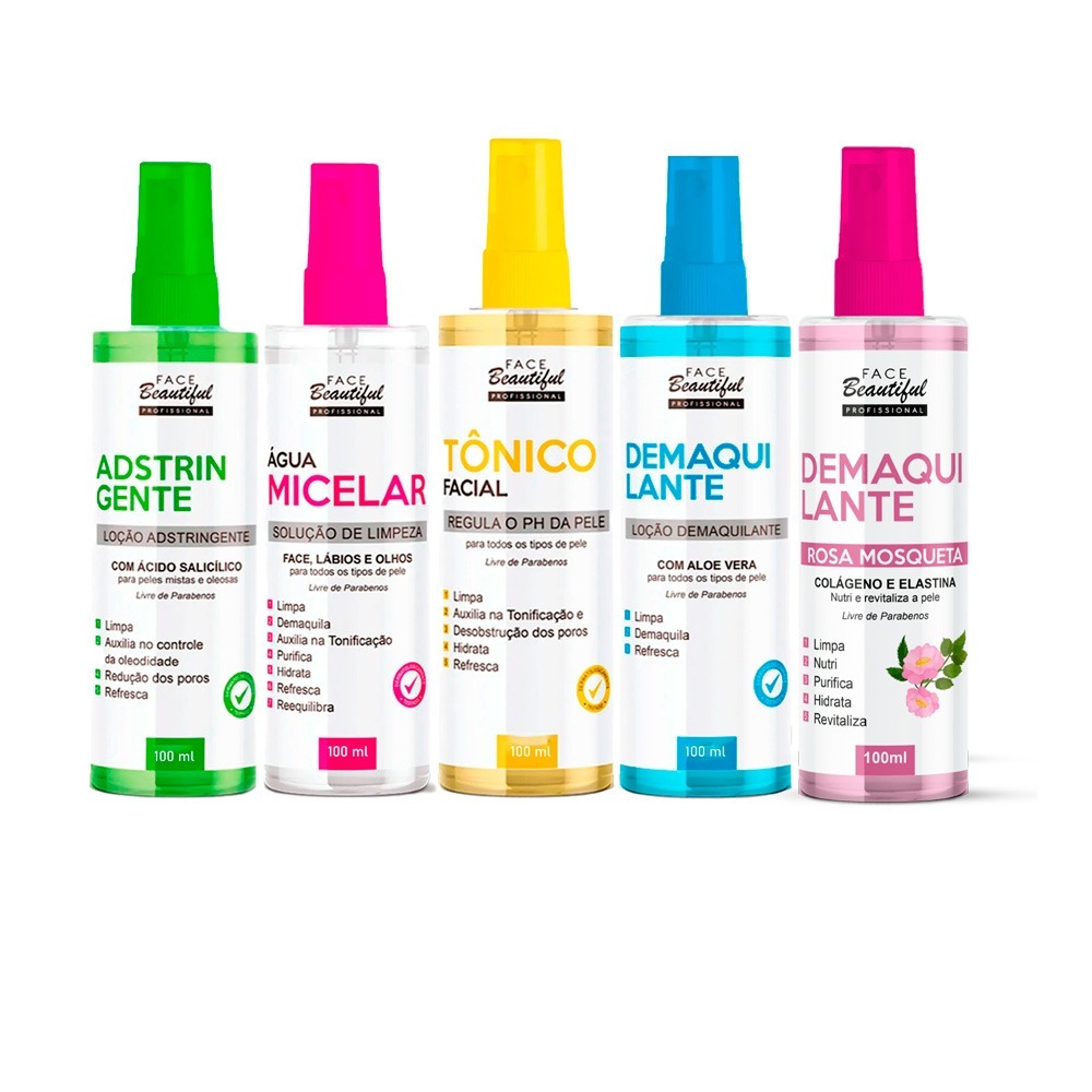 Kit Linha de Tratamento para a Pele água micelar Tônico Demaquilante  Face  Beautiful 100 ml
