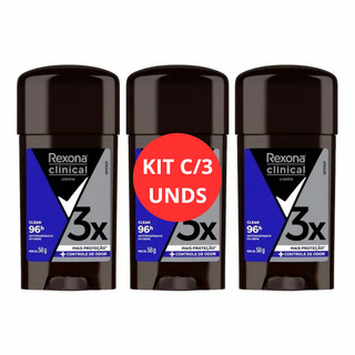 Kit Desodorante Antitranspirante Twist Stick Creme Rexona Men Clinical 96h 58g 3 unidades