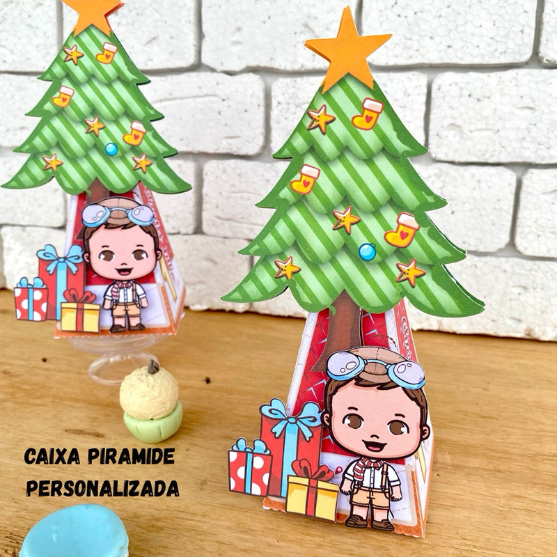 Caixa Árvore de Natal Personalizada | Lembrancinha Festa Infantil | Fazemos Qualquer Tema Nome e Idade