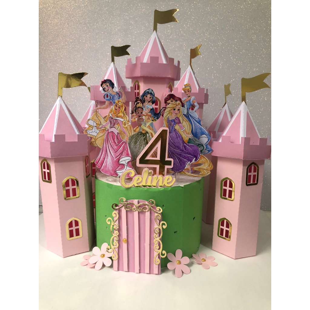 Topo de Bolo castelo 3D das princesa - Pronta entrega- NOME  e IDADE- DESMONTADO- Personalizado