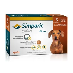 Simparic Antipulgas e Carrapatos para Cães de 5,1 a 10kg 3 Comprimidos 20mg Zoetis