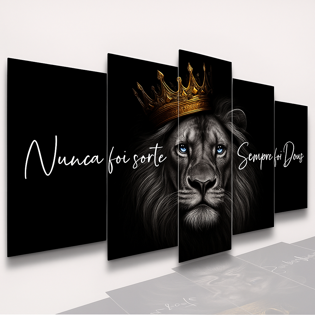 Quadro Decorativo Mosaico Leão de Juda Olho Azul Nunca Foi Sorte Sempre Foi Deus Sala Quarto Hd MOD01