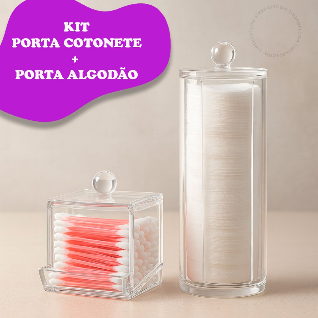 Organizador Algodão E Cotonetes Acrílico Kit Transparente em Oferta na Shopee