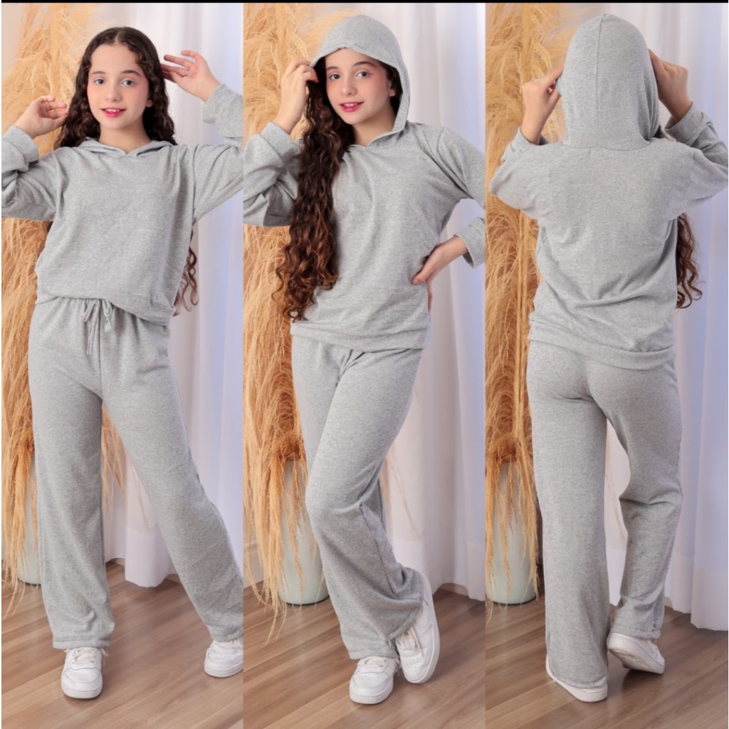 Conjunto Infantil e Juvenil Lanzinha 2 Peças Blusa com Capuz e Calça com Pantalona Flare Moda Blogueirinha (CJI021) Blus em Oferta na Shopee