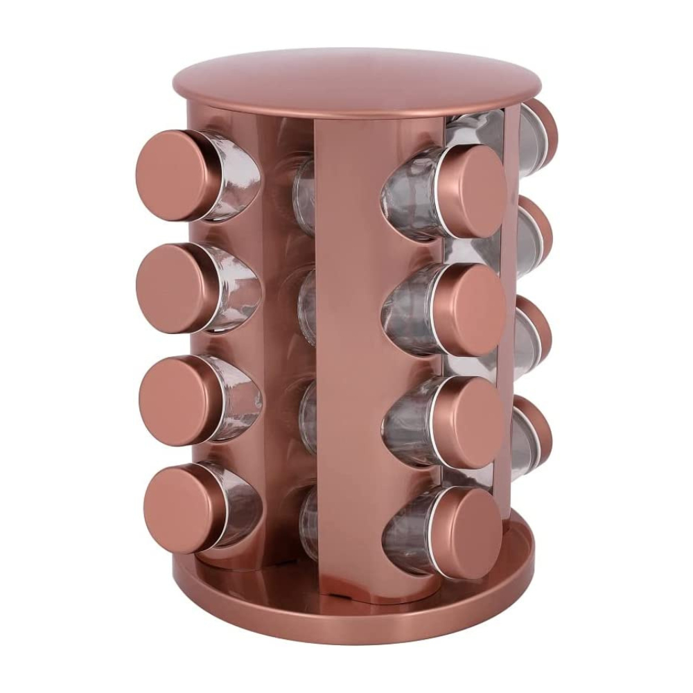 Porta Tempero Condimento Rose Gold Giratório 16 Potes