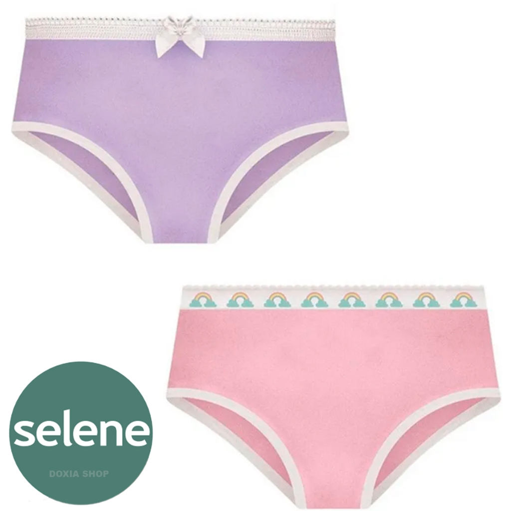 Kit 2 Calcinhas Selene Menina Criança Bebê Infantil Kids Juvenil Lisa 100% Algodão Básica