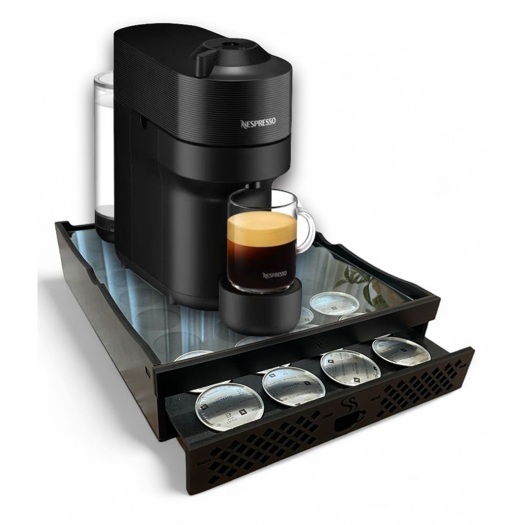 Porta cápsulas e porta cafeteira Nespresso Vertuo