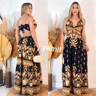 VESTIDO FEMININO LONGO VAZADO ENTAMPA FLORAL CON BOJO em Oferta na Shopee