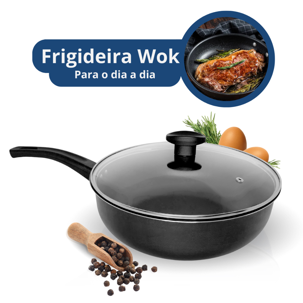 FRIGIDEIRA FUNDA WOK ANTIADERENTE Nº 30 PRETO ALUMÍNIOS PORTELA