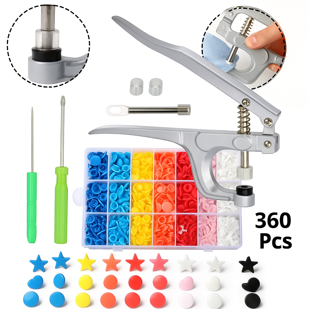 Kit Alicate Aplicador Botão de Pressão + 360 Botões Coloridos Coração Estrela E Círculo em Oferta na Shopee