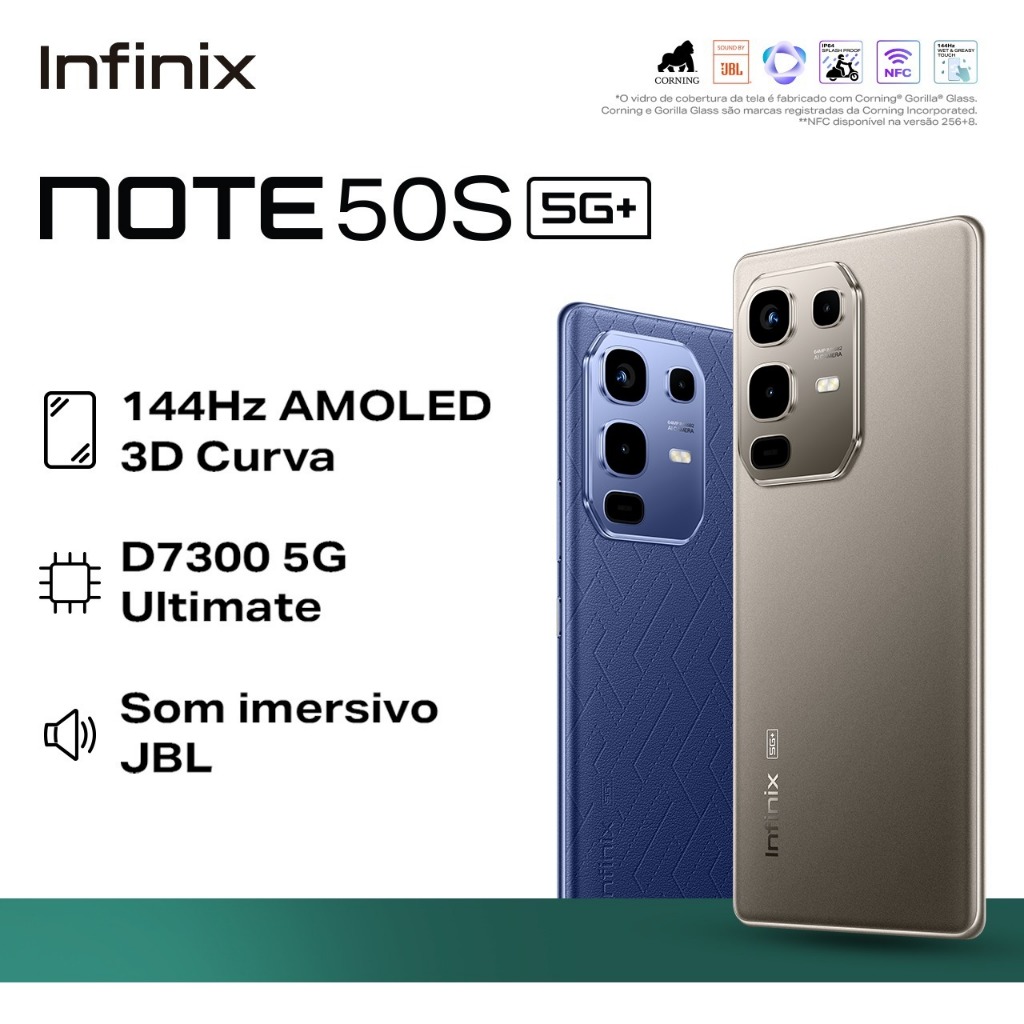 Infinix Note 50S 5G 256GB/8GB RAM, Processador Dimensity 7300 Ultimate, Câmera 64MP, Bateria 5200mAh Versão Global em Oferta na Shopee