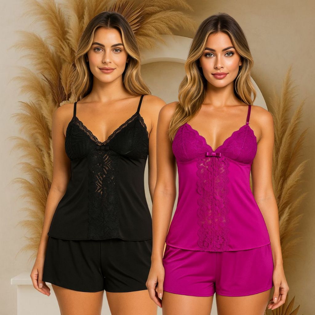 Kit 2 Short Doll Babydoll Renda Transparente Sexy Macio em Oferta na Shopee