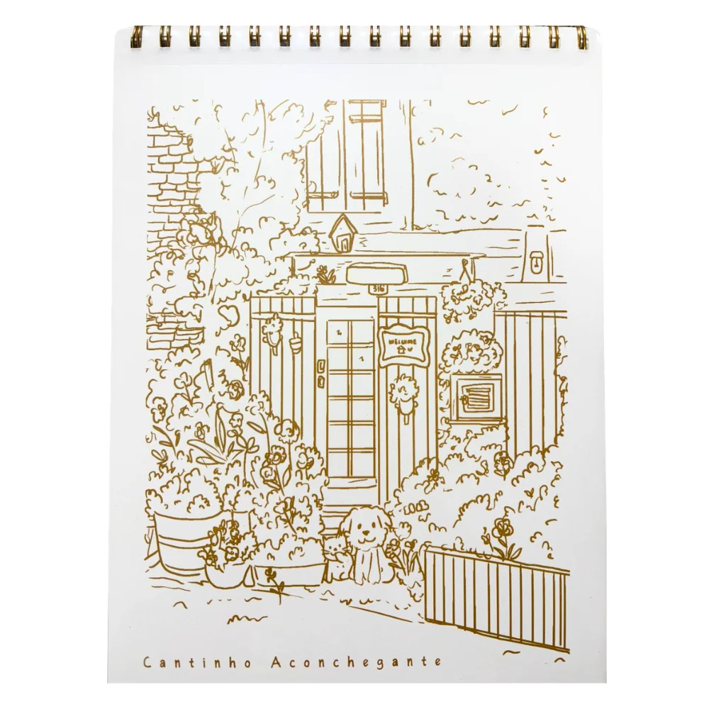Sketchbook Cantinho Aconchegante A4 100gm 50 Folhas Com Capa Para Colorir Uniso