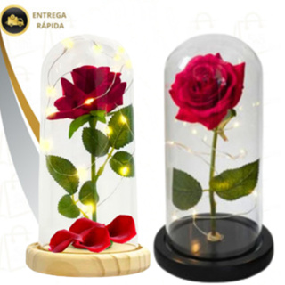 Luminária Rosa Eterna Cúpula Acrílica Com LED 21x11 Cm A Conto De Fadas Decoração Presente Romântico em Oferta na Shopee
