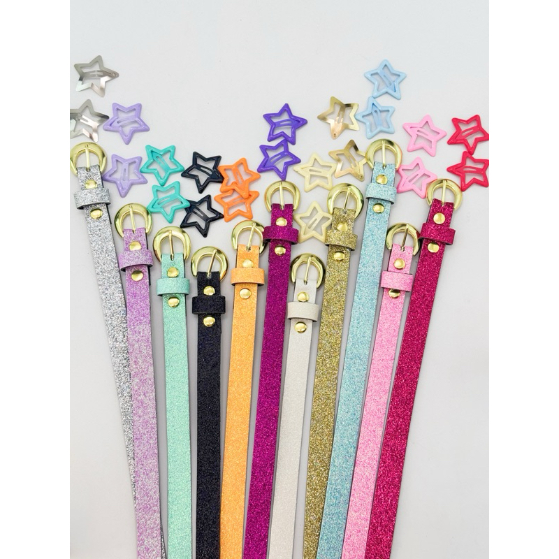 Kit 1 cinto com 2 presilhas infantil de brilho glitter tamanho 87cm em Oferta na Shopee