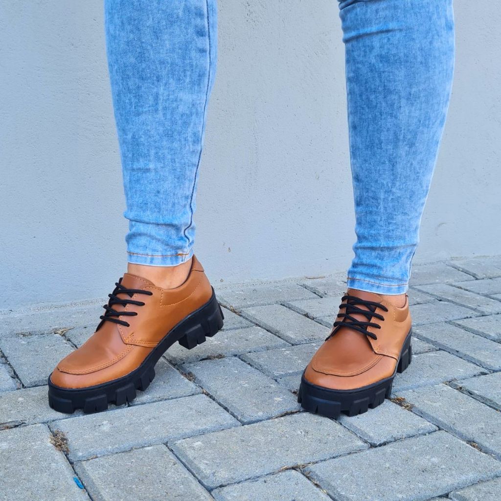 Sapato Feminino Oxford Mocassim Tratorado Plataforma Blogueira Casual