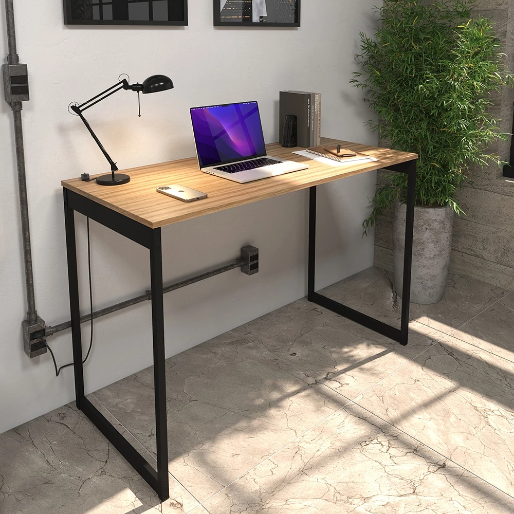 Escrivaninha 90x50cm Mesa de Escritório Home Office Industrial com Pés Pretos e Tampo Laminado em Oferta na Shopee