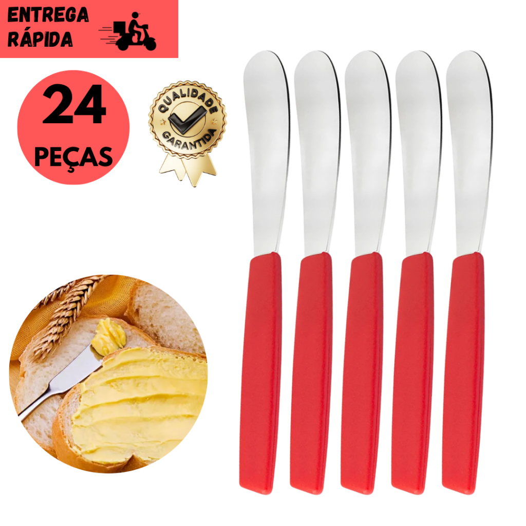 Kits 24/18/12 ou 6 Espátula Inox Cabo Vermelho Cozinha Doméstica Profissional Café Manteiga Geléias em Oferta na Shopee