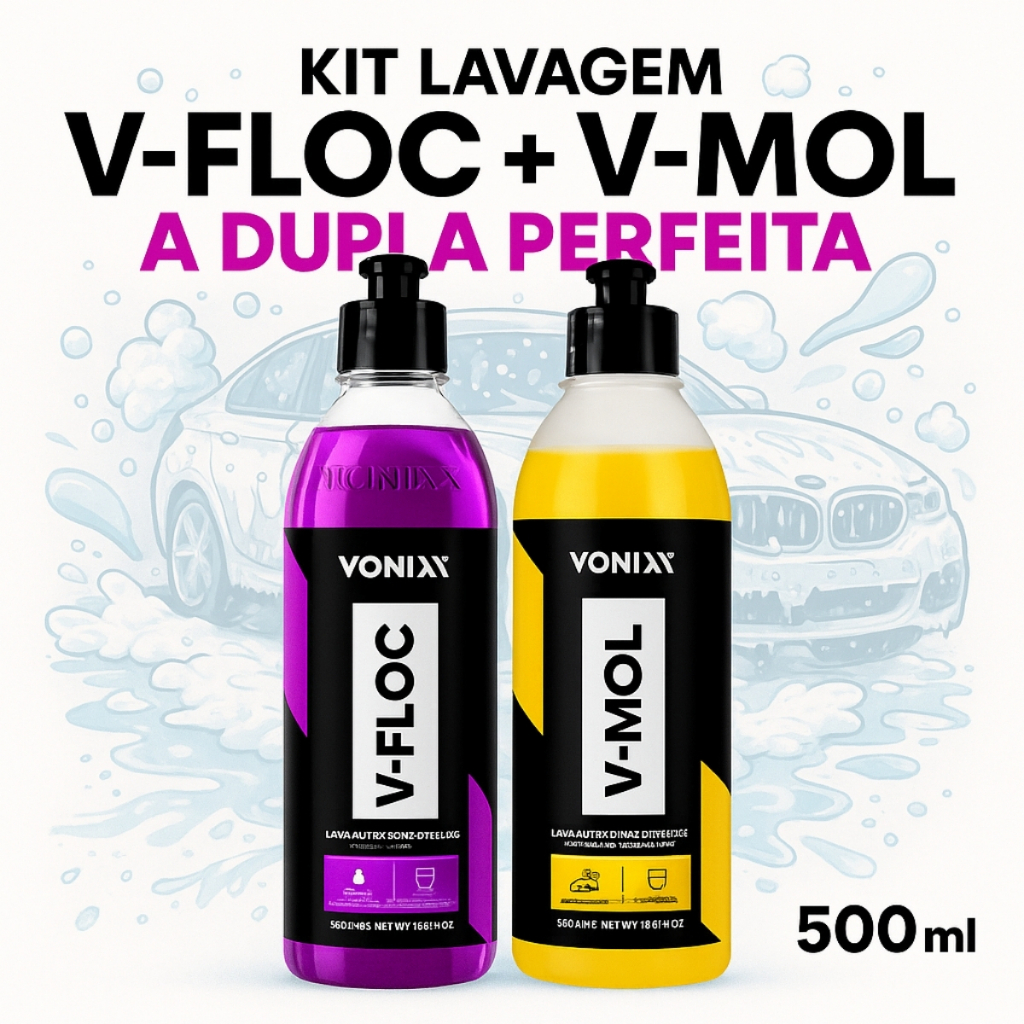 Kit Shampoo Lavagem Automotivo Esfregação Neutro V-floc V-mol Vonixx 500 ML em Oferta na Shopee