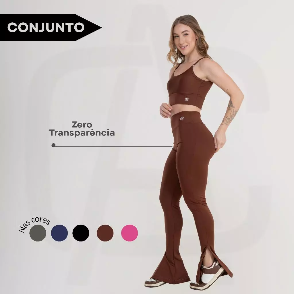 Conjunto Calça Flare Abertura na Barra Fitness + Top Cropped Decote nas Costas Zero Transparência Conforto — imagem 1
