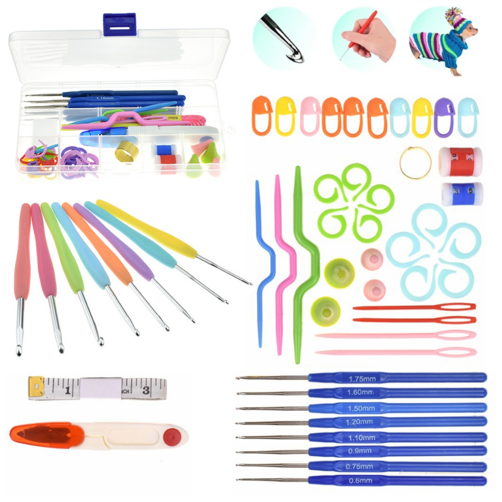 Kit 16 Agulhas De Crochê Completo Cabo Anatômico Acessórios e Estojo 53 Peças