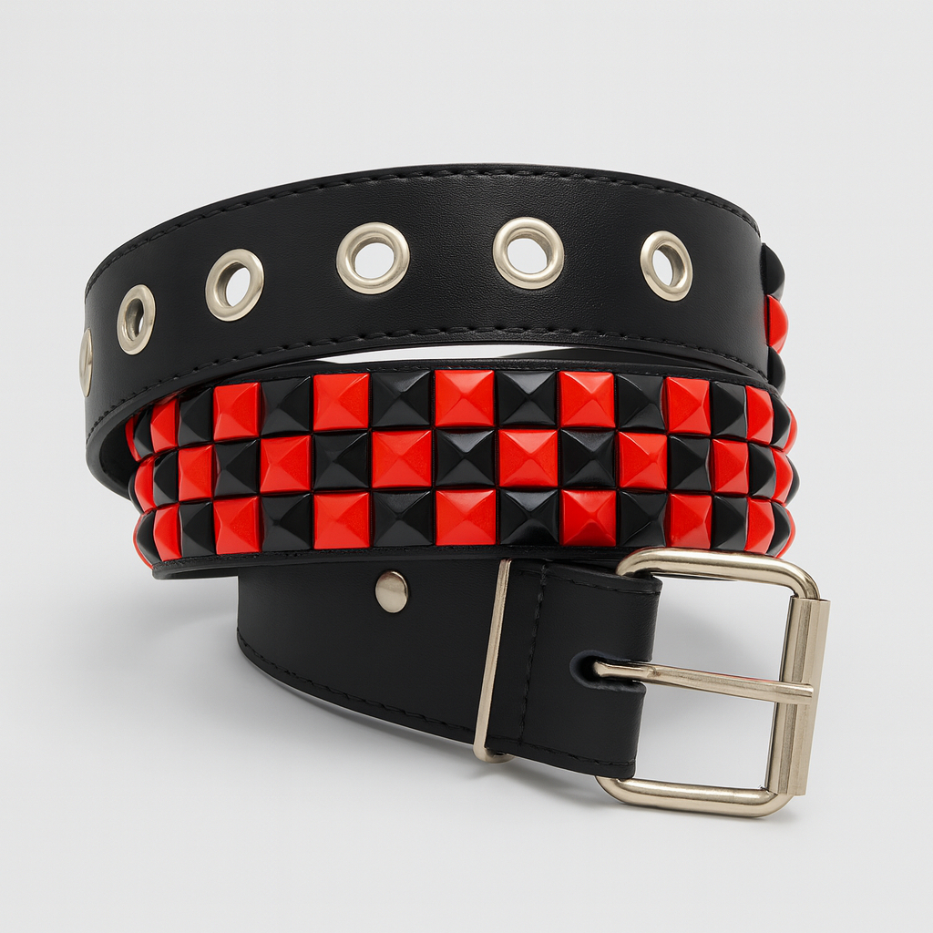 Cinto Scene Piramide Spike Preto e Vermelho Emo Rock Punk Spike K-Pop em Oferta na Shopee