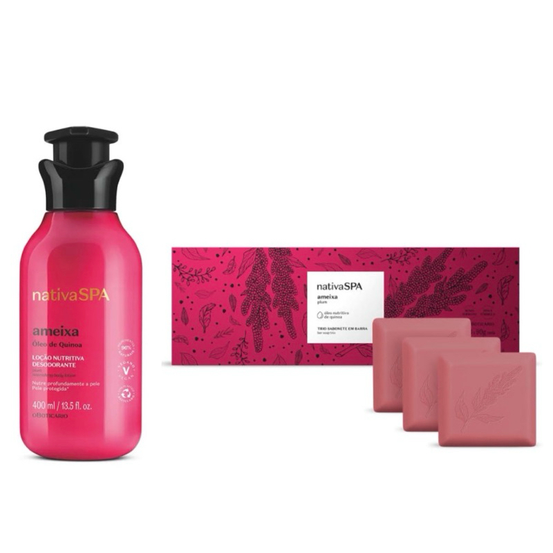 Kit Hidratante Corporal 400ml + 3 Sabonetes Nativa SPA Ameixa O Boticário Original