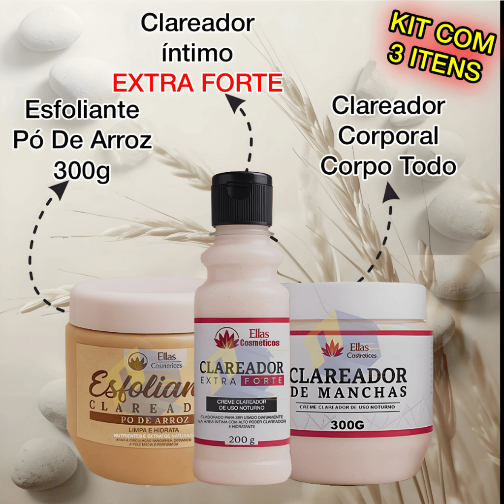 Kit Clareadores Corpo íntimo Extra Forte & Esfoliante Pó De Arroz