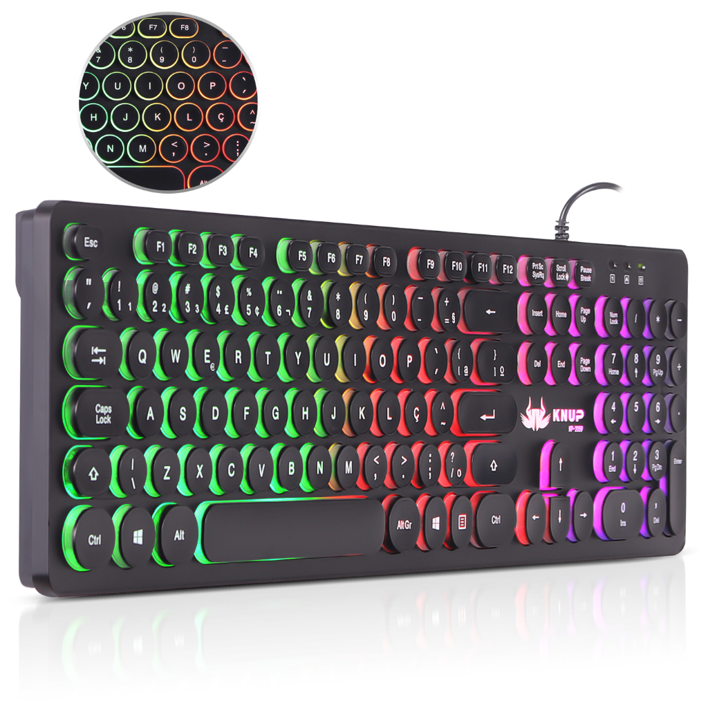 Teclado Semi Mecânico Gamer Com Fio USB Led RGB Abnt2 Teclas Chocolate Original Knup Computador Pc em Oferta na Shopee