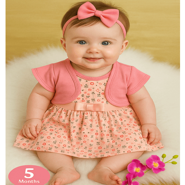 Vestdo de bebe menina estampado + bolero liso fofo em Oferta na Shopee