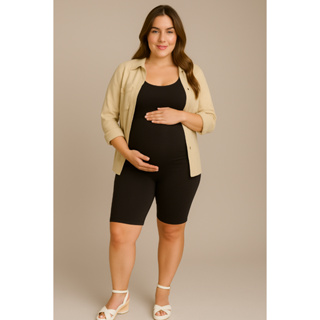 Bermuda gestante ciclista plus size shorts comprido curve maternidade grávida legging suplex sustentação barriga em Oferta na Shopee