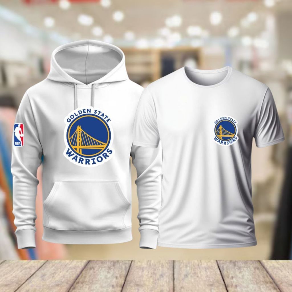Kit Moletom Canguru Blusa de Frio + Camiseta Masculina 100% Algodão Golden State Basquete