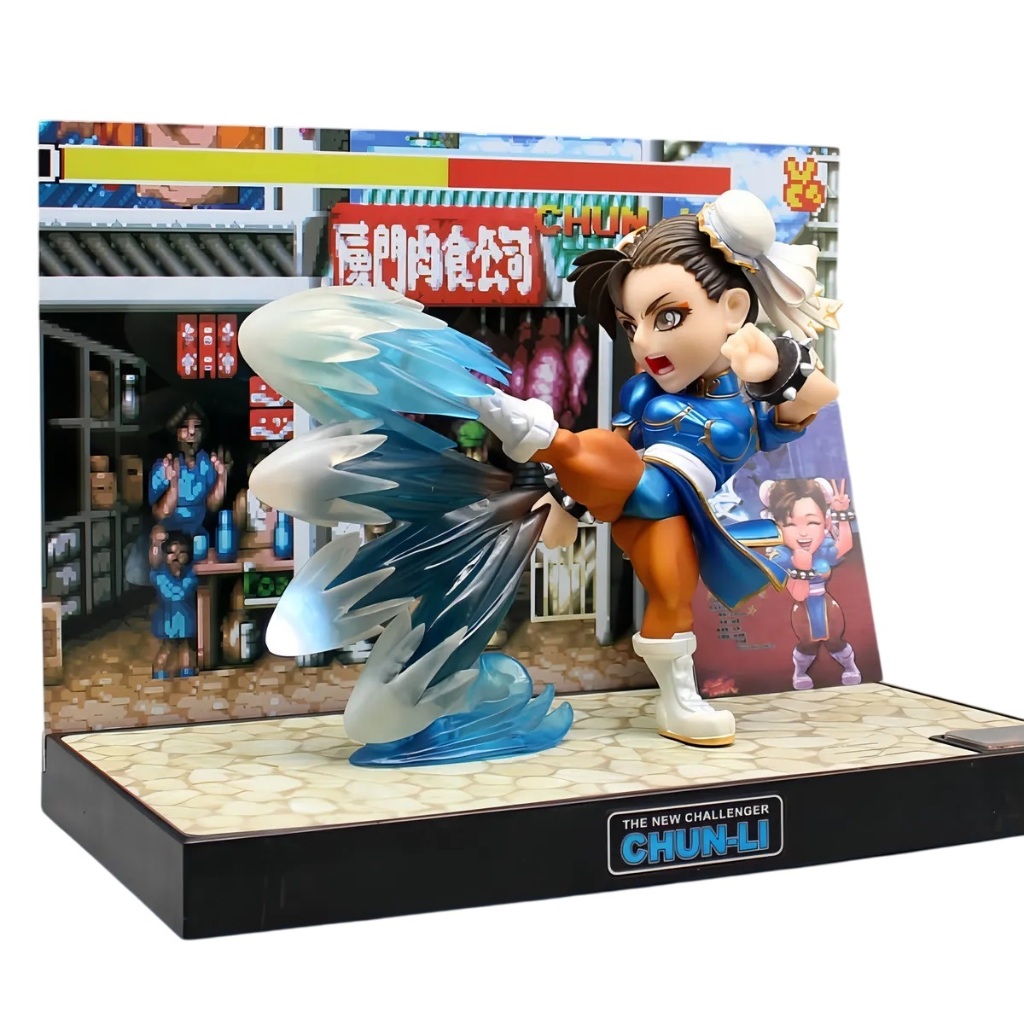 Plataforma Com Estatueta Chun-Li Street Fighter 2 Fighting Game - Figura Com Cenário e Luz Led