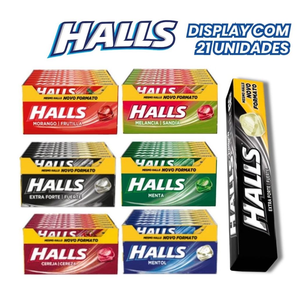 Bala Halls Drops vários Sabores Display com 21 Unidades 28g