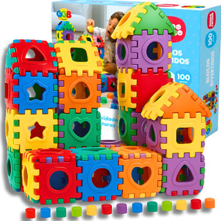 Blocos Brinquedo De Montar 100 Peças Grandes Infantil Criança- Bloco De Montar Casa Cidades Para Coordenação Motora
