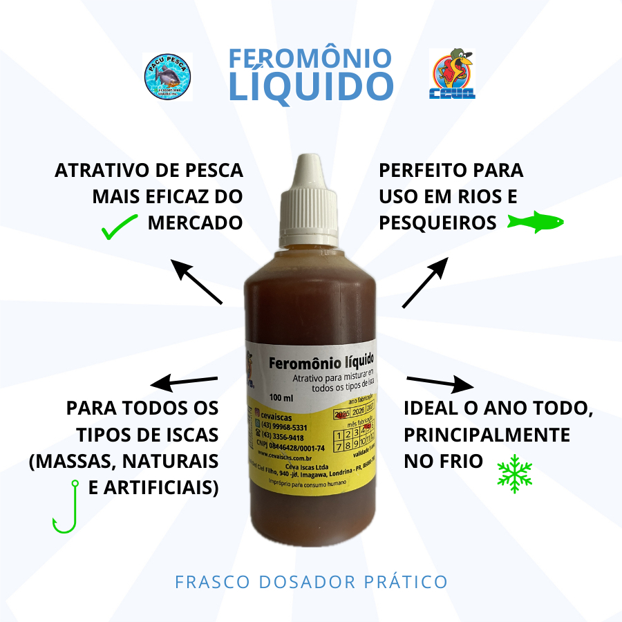 Feromônio Liquido 100ml Ceva Isca Cheiro Forte Pescaria Tucunaré Dourado Tilápia