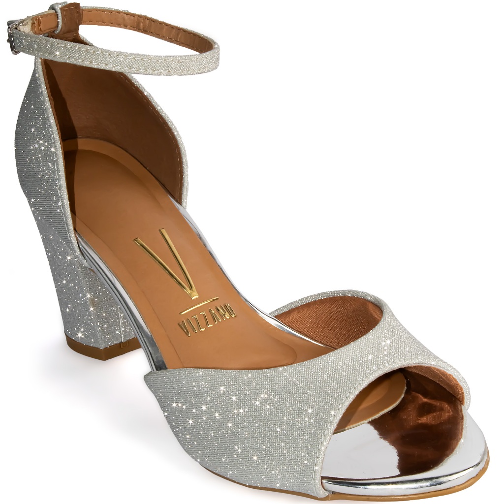 Sandália Vizzano Salto Bloco Médio Grosso Confortável 6262-406 Prata em Oferta na Shopee
