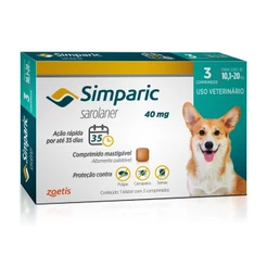 Simparic Antipulgas e Carrapatos para Cães de 10,1 a 20kg 3 Comprimidos 40mg Zoetis