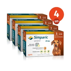 Kit 4 Simparic Antipulgas e Carrapatos para Cães de 5,1 a 10kg 3 Comprimidos 20mg Zoetis