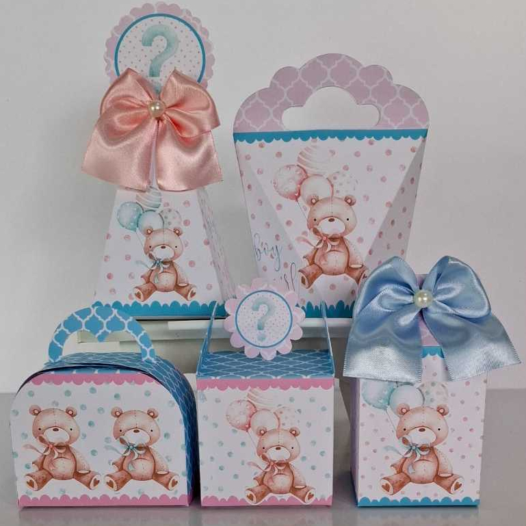 PEGUE E MONTE - KIT FESTA CAIXINHA PERSONALIZADAS LEMBRANCINHA CHÁ REVELAÇÃO ROSA E AZUL